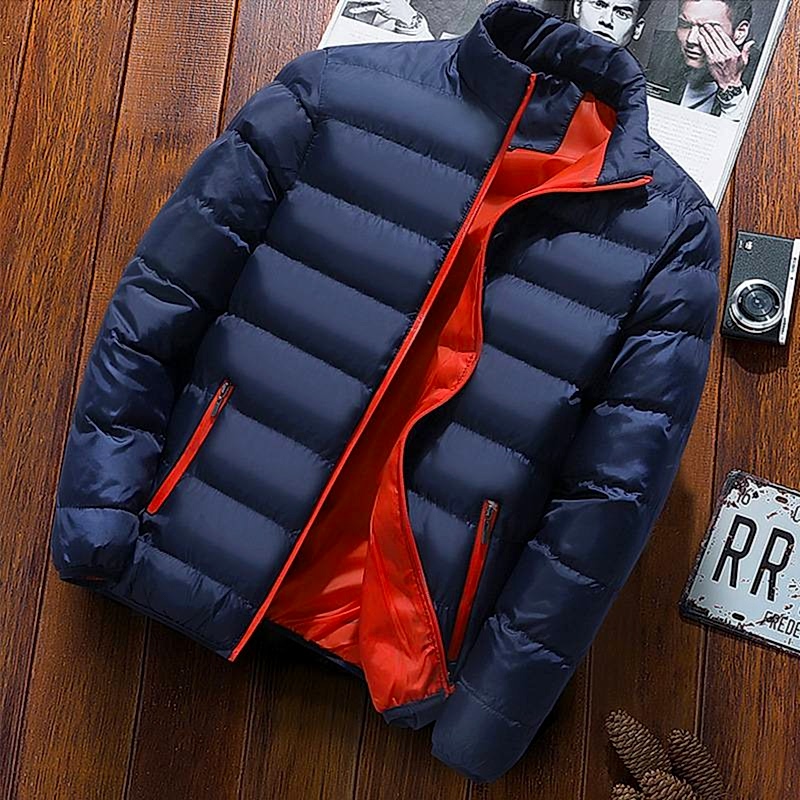 Chaqueta de hombre cremallera invierno engrosada cálida-azul