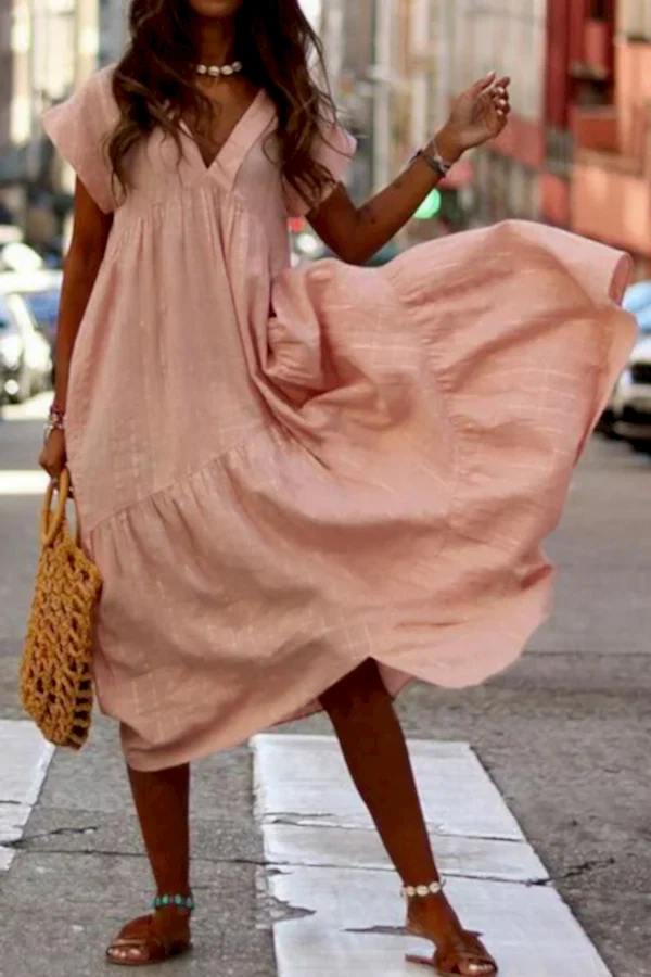 Vestido Midi de algodon con cuello V