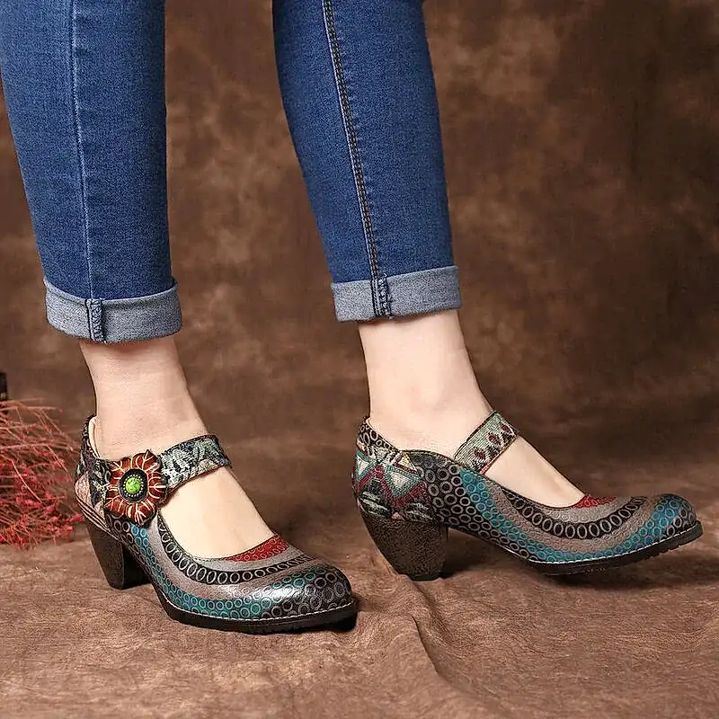 Zapatos de mujer sandalias de tacón Estilo Vintage de empalme ecocuero