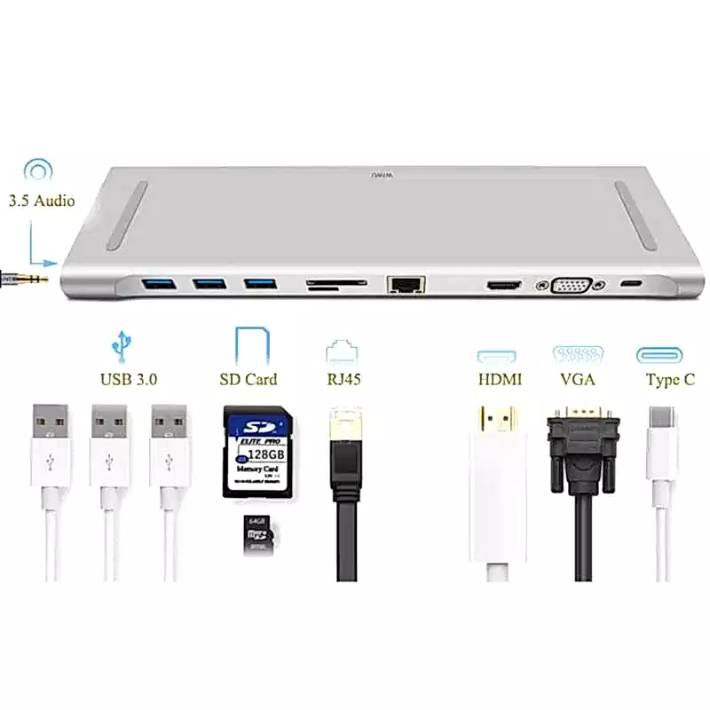 Usb c hub type c 3.1 docking station aluminio multifunción hub 10 en 1