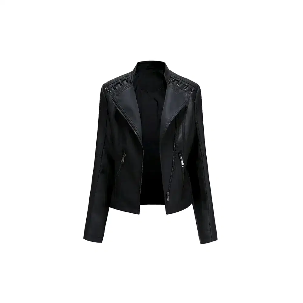 Chaqueta De EcoCuero De Las Mujeres Slim Abrigo Biker Traje