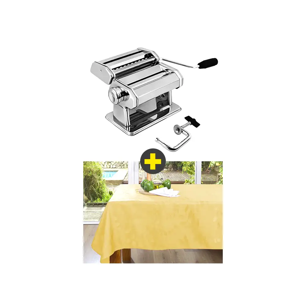 PACK Maquina Para Hacer Pasta + Spaggetti + Cintas 3 En 1 Plateado + Mantel Texturizado