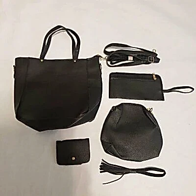 4 Piezas Jingpin Mujer Negro Moda Bolso de Mano Bolso de Hombro